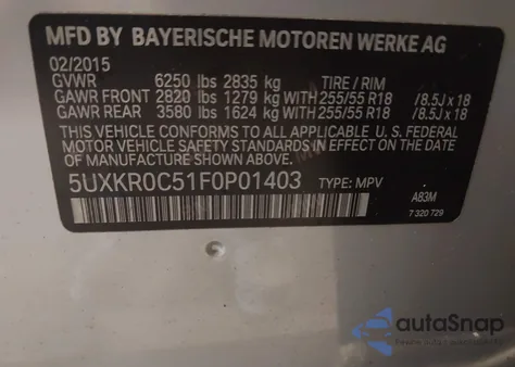 2015 BMW X5 xDrive35I из США, поврежденный, VIN 5UXKR0C51F0P01403